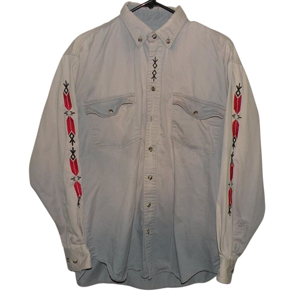 Vtg Rodeo Active Men’s Lrg LS Button Western Shirt Gray Faded to Blue Southwest